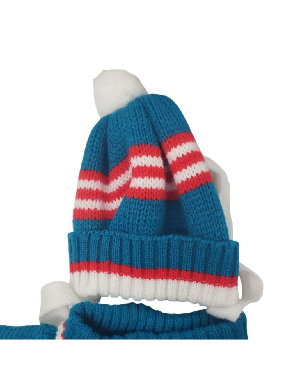 Vintage Toddler Baby Teal Knit Football Knit Sweater Pants Beanie Hat 70s Retro - Picture 10 of 15